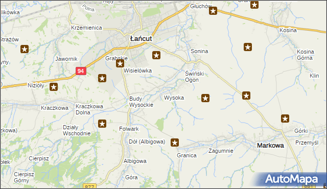 mapa Wysoka gmina Łańcut, Wysoka gmina Łańcut na mapie Targeo