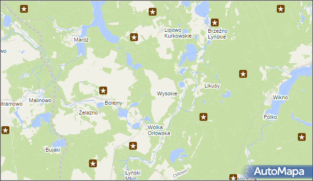 mapa Wysokie gmina Nidzica, Wysokie gmina Nidzica na mapie Targeo