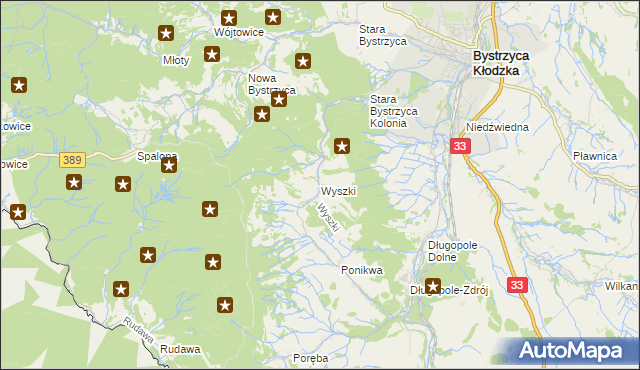 mapa Wyszki gmina Bystrzyca Kłodzka, Wyszki gmina Bystrzyca Kłodzka na mapie Targeo