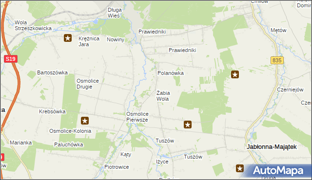 mapa Żabia Wola gmina Strzyżewice, Żabia Wola gmina Strzyżewice na mapie Targeo