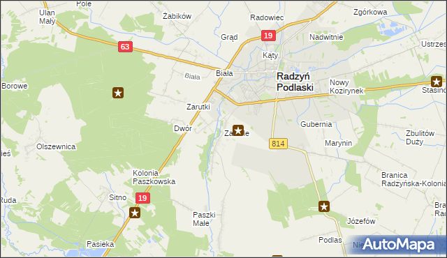 mapa Zabiele gmina Radzyń Podlaski, Zabiele gmina Radzyń Podlaski na mapie Targeo