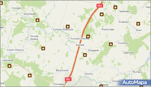 mapa Zabiele gmina Stawiski, Zabiele gmina Stawiski na mapie Targeo