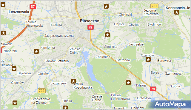 mapa Żabieniec gmina Piaseczno, Żabieniec gmina Piaseczno na mapie Targeo