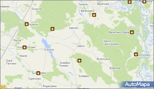 mapa Żabno gmina Brodnica, Żabno gmina Brodnica na mapie Targeo