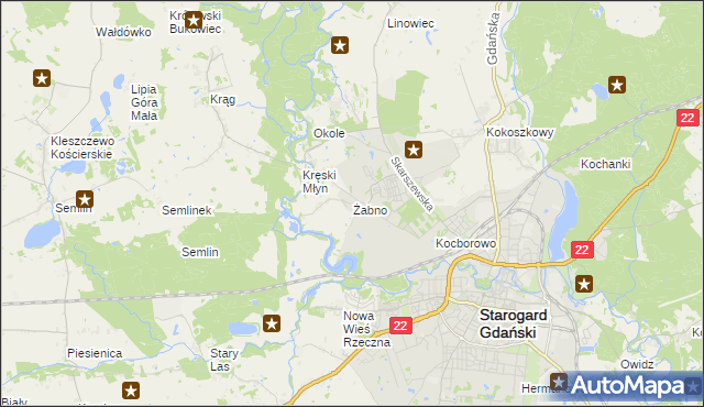 mapa Żabno gmina Starogard Gdański, Żabno gmina Starogard Gdański na mapie Targeo