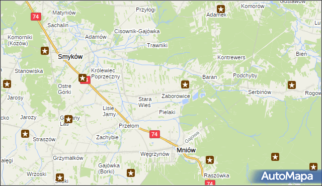 mapa Zaborowice gmina Mniów, Zaborowice gmina Mniów na mapie Targeo