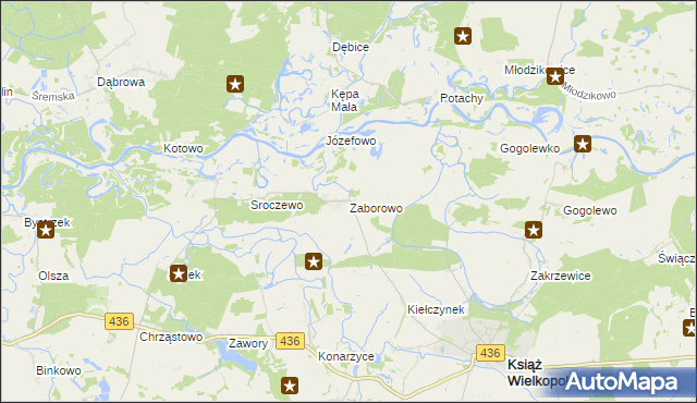 mapa Zaborowo gmina Książ Wielkopolski, Zaborowo gmina Książ Wielkopolski na mapie Targeo