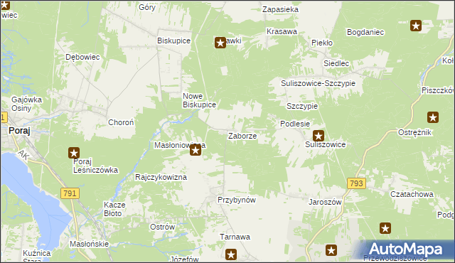 mapa Zaborze gmina Żarki, Zaborze gmina Żarki na mapie Targeo