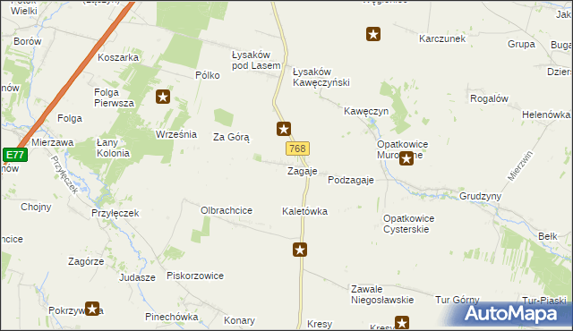 mapa Zagaje gmina Jędrzejów, Zagaje gmina Jędrzejów na mapie Targeo