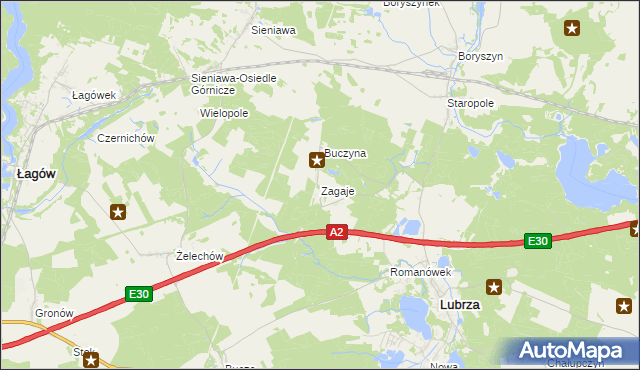 mapa Zagaje gmina Lubrza, Zagaje gmina Lubrza na mapie Targeo
