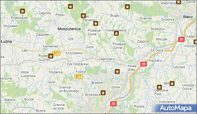 mapa Zagórzany gmina Gorlice, Zagórzany gmina Gorlice na mapie Targeo