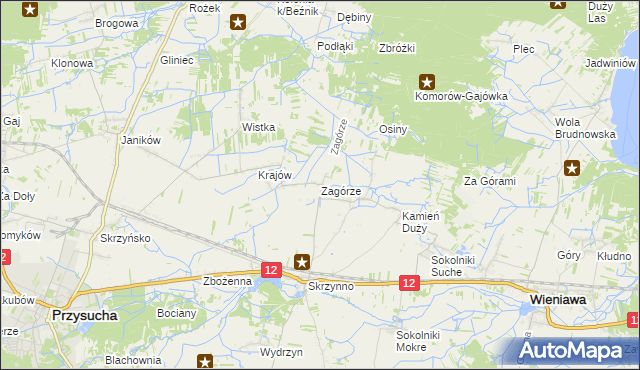 mapa Zagórze gmina Wieniawa, Zagórze gmina Wieniawa na mapie Targeo