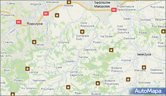 mapa Zagorzyce gmina Sędziszów Małopolski, Zagorzyce gmina Sędziszów Małopolski na mapie Targeo