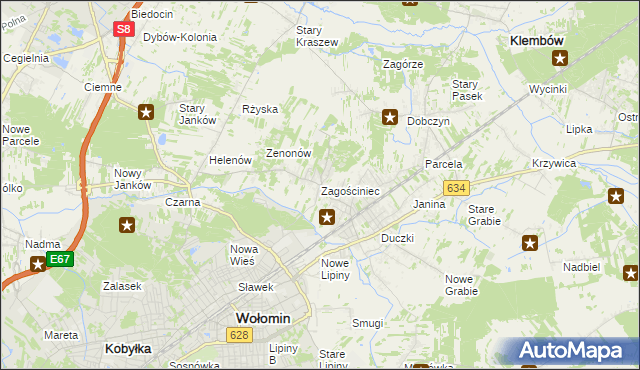 mapa Zagościniec gmina Wołomin, Zagościniec gmina Wołomin na mapie Targeo