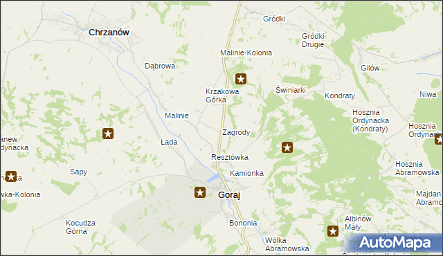 mapa Zagrody gmina Goraj, Zagrody gmina Goraj na mapie Targeo