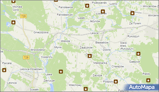 mapa Zajączków gmina Piekoszów, Zajączków gmina Piekoszów na mapie Targeo