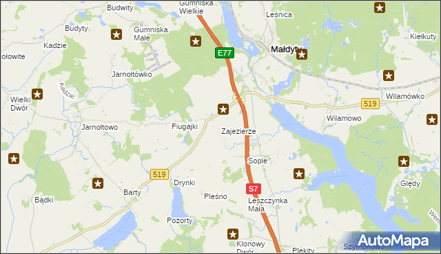 mapa Zajezierze gmina Małdyty, Zajezierze gmina Małdyty na mapie Targeo