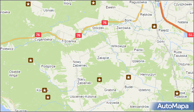 mapa Zakącie gmina Garwolin, Zakącie gmina Garwolin na mapie Targeo
