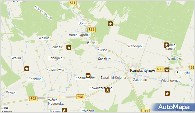 mapa Zakalinki, Zakalinki na mapie Targeo