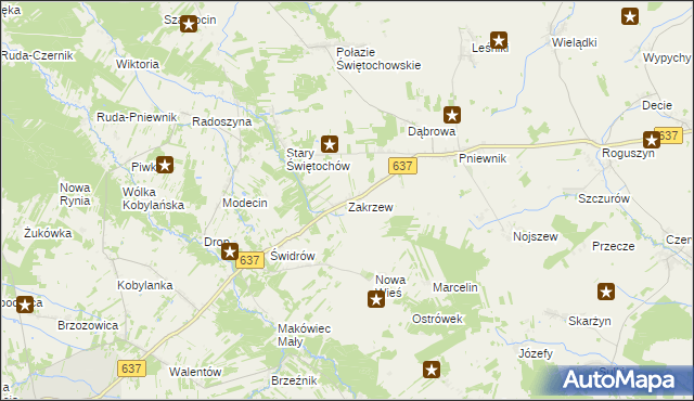mapa Zakrzew gmina Korytnica, Zakrzew gmina Korytnica na mapie Targeo