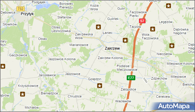 mapa Zakrzew-Kolonia gmina Zakrzew, Zakrzew-Kolonia gmina Zakrzew na mapie Targeo