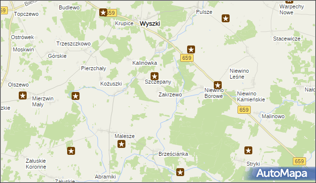 mapa Zakrzewo gmina Wyszki, Zakrzewo gmina Wyszki na mapie Targeo