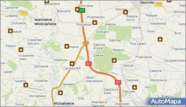 mapa Zalesie gmina Iwanowice, Zalesie gmina Iwanowice na mapie Targeo