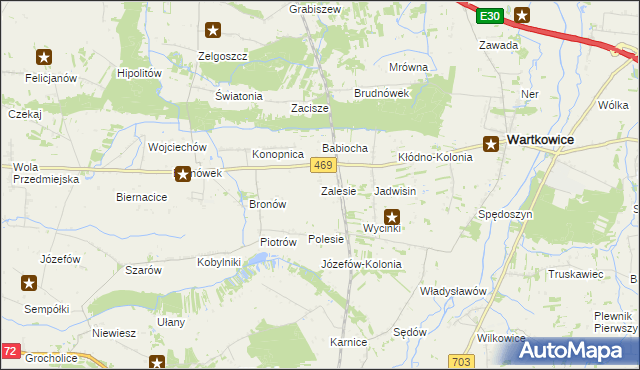 mapa Zalesie gmina Wartkowice, Zalesie gmina Wartkowice na mapie Targeo