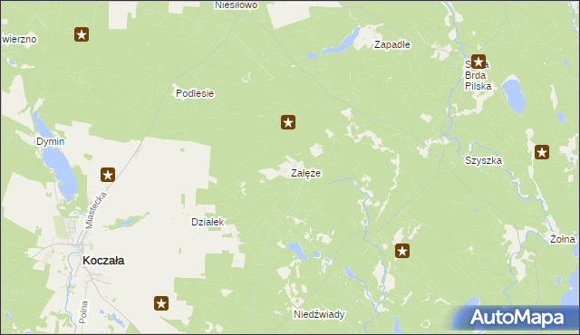 mapa Załęże gmina Koczała, Załęże gmina Koczała na mapie Targeo