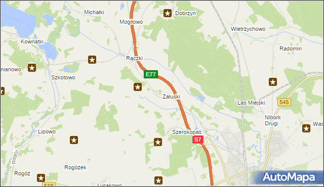 mapa Załuski gmina Nidzica, Załuski gmina Nidzica na mapie Targeo