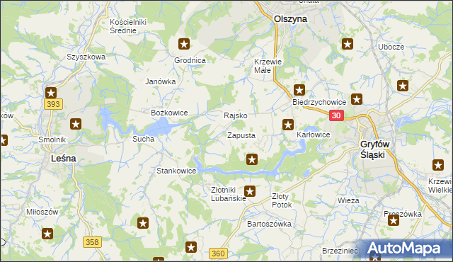 mapa Zapusta gmina Olszyna, Zapusta gmina Olszyna na mapie Targeo