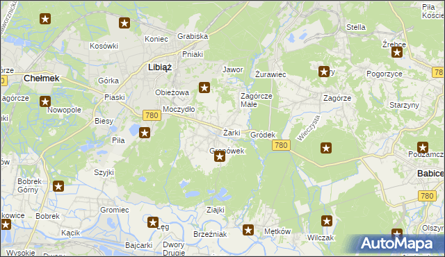 mapa Żarki gmina Libiąż, Żarki gmina Libiąż na mapie Targeo