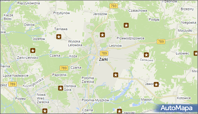 mapa Żarki powiat myszkowski, Żarki powiat myszkowski na mapie Targeo