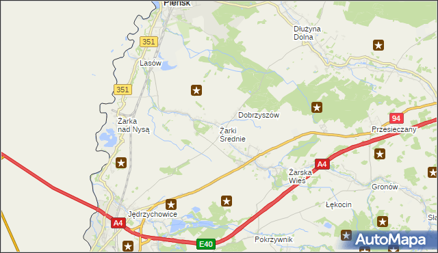 mapa Żarki Średnie, Żarki Średnie na mapie Targeo