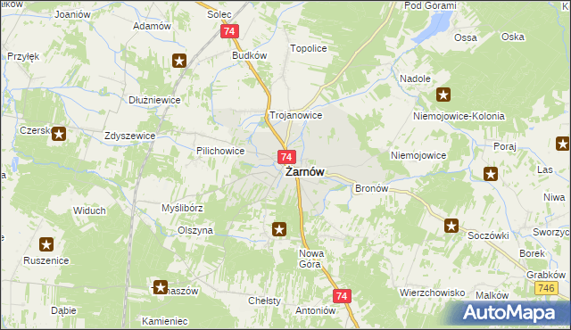 mapa Żarnów powiat opoczyński, Żarnów powiat opoczyński na mapie Targeo