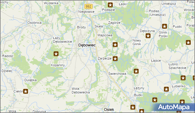 mapa Zarzecze gmina Dębowiec, Zarzecze gmina Dębowiec na mapie Targeo
