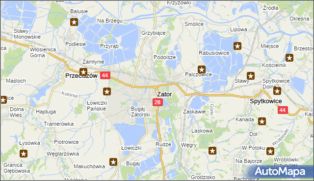 mapa Zator powiat oświęcimski, Zator powiat oświęcimski na mapie Targeo
