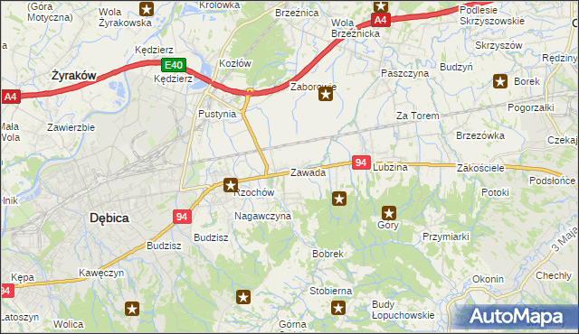 mapa Zawada gmina Dębica, Zawada gmina Dębica na mapie Targeo