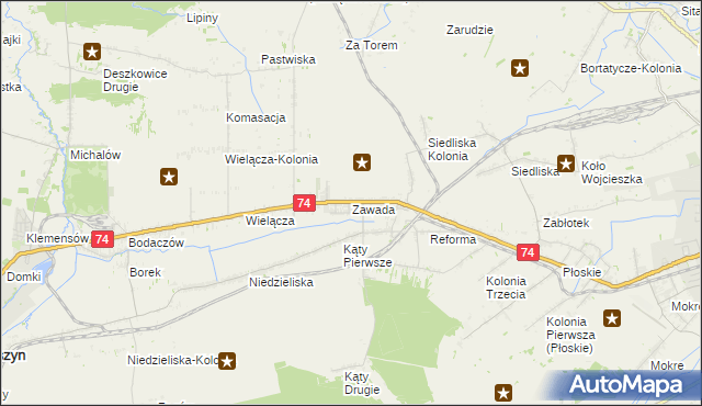 mapa Zawada gmina Zamość, Zawada gmina Zamość na mapie Targeo