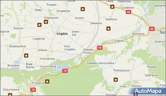 mapa Zawada Pilicka, Zawada Pilicka na mapie Targeo