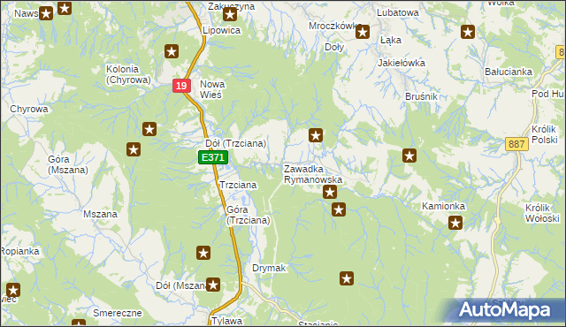 mapa Zawadka Rymanowska, Zawadka Rymanowska na mapie Targeo