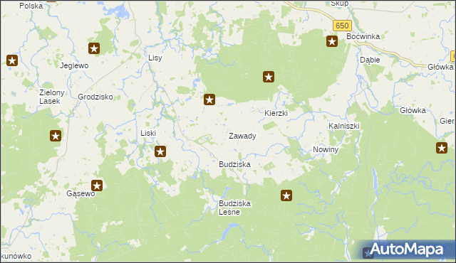 mapa Zawady gmina Banie Mazurskie, Zawady gmina Banie Mazurskie na mapie Targeo