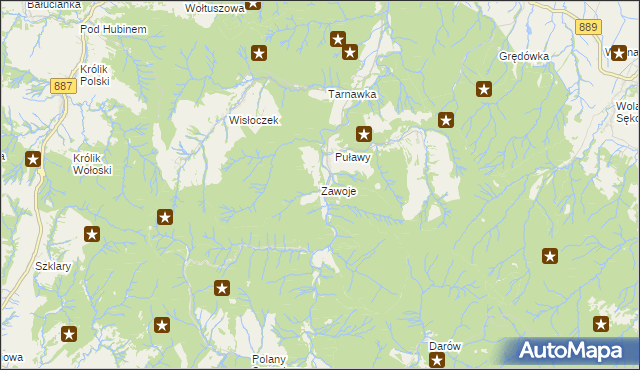 mapa Zawoje, Zawoje na mapie Targeo