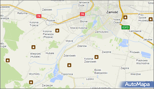 mapa Żdanów gmina Zamość, Żdanów gmina Zamość na mapie Targeo