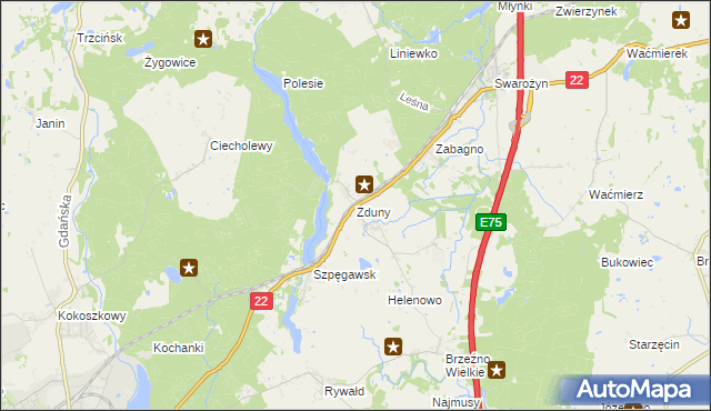 mapa Zduny gmina Starogard Gdański, Zduny gmina Starogard Gdański na mapie Targeo