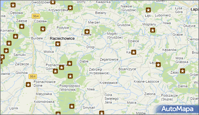 mapa Zegartowice gmina Raciechowice, Zegartowice gmina Raciechowice na mapie Targeo