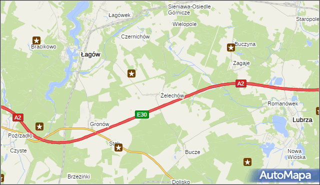 mapa Żelechów gmina Łagów, Żelechów gmina Łagów na mapie Targeo
