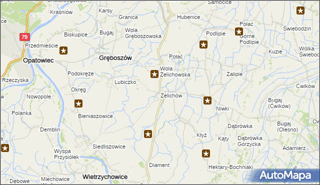 mapa Żelichów gmina Gręboszów, Żelichów gmina Gręboszów na mapie Targeo