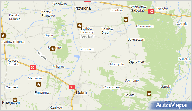 mapa Żeronice Kolonia, Żeronice Kolonia na mapie Targeo