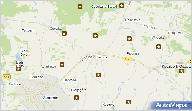 mapa Zielona gmina Kuczbork-Osada, Zielona gmina Kuczbork-Osada na mapie Targeo